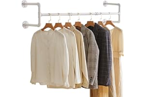IBUYKE Perchero de Pared Industrial, Estante de la Ropa del Tubo, 127cm Barra de Ropa para Colgar en la Pared Rústico, para Tienda, Sala de Estar, Gabinete, Cuatro Bases TYJ002W