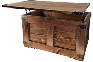CREATIVE COOPER Mesa de centro, caja de madera, cofre del tesoro, caja de almacenamiento, rústica de trueno, mesa de café, 77 x 49 x 45 cm, baúl de madera hecho a mano, aceite de madera ecológico