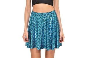 Minetom Damen Sommer Fischschuppe Glänzend Kurzer Rock Frauen Druck Party Club Mini Röcke Plisseerock Faltenrock