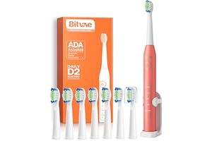 Bitvae D2 Cepillo de Dientes Eléctrico Sónico para Adultos y Niños, Cepillo de Dientes Eléctrico Ultrasónico Recargable, 8 Cabezales y 5 Modos, Naranja Coral