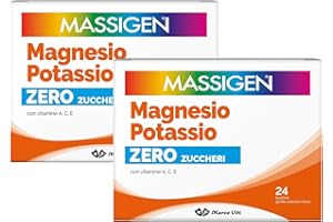 Massigen - Magnesio e Potassio Zero Zuccheri, Due Confezioni da 24 Bustine da 4 g, Gusto Arancia Rossa, Integratore a Ridotto Contenuto Calorico con Sali Minerali e Vitamine