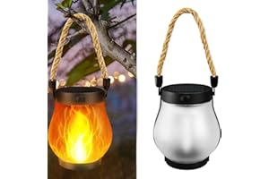 JOPWUE Farol solar de llama para exteriores, 1500 mAh, linternas al aire libre para jardín con efecto de llama, recargable, luces solares colgantes IPX4 para campamento, jardín, mesa exterior, patio, balcón