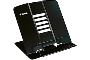 HERMA Soporte de libros Negro (19.8 x 22.2 x 3.3 cm Folded), Soporte de libros ajustable y antideslizante para la cocina, la escuela y la oficina, tabletas
