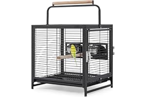 Yaheetech Travel Bird Cage Carrier Wrought Iron Budgie Cage with Black Net Cover for Small to Medium Sized Birds Parrotlets Lovebirds Conures Cockatiels