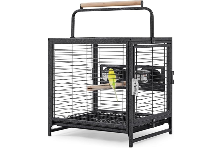 Yaheetech Travel Bird Cage Carrier Wrought Iron Budgie Cage with Black Net Cover for Small to Medium Sized Birds Parrotlets Lovebirds Conures Cockatiels