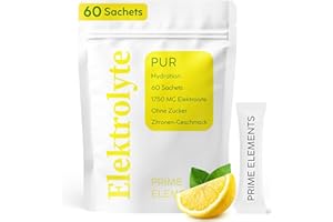 PRIME ELEMENTS Elektrolyte hochdosiert ohne Zucker | 60 Sachets mit je 1750 MG | Elektrolyte Pulver für Sportler bei Flüssigkeitsverlust | Zitronen-Geschmack