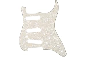 Musiclily 11 Trous SSS Strat Pickguard Plaque de Protection pour Guitare électrique Fender USA/Mexique Stratocaster Standard Style Moderne, 4 plis Perle Parchemin