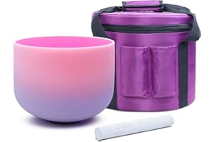 KVKA 432 Hz Crystal Singing Bowl Pink / Purple F Note Heart Chakra 8 Inches with Carry Bag