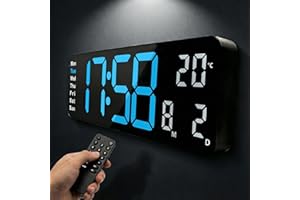 Opis Technology Horloge Numérique Murale Secteur – Grand Affichage, Chiffres LED Lisibles, Silencieuse - Clock 1 XL Bleu/Blanc