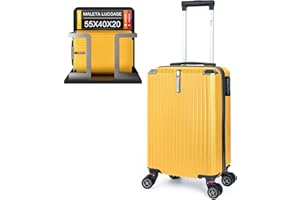 Artebeads Maleta de Cabina 52x33x20 cm, Maleta de Mano Rígida PP con Ruedas 360° Desmontables, Gancho Lateral Práctico y Cierre de Combinación, Ligera y Resistente,Amarillo