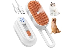 TONOS Brosse à Vapeur Électrique pour Chiens et Chats, 5 En 1 Brosse Chat Vapeur, Brosses de Toilettage Rechargeable, Avec Réservoir D'eau, pour Chien et Chat Soins Pelage, Massage Relaxant, Blanc