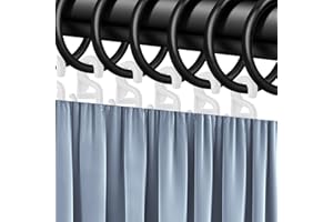 MIPIACE 60 Stück Vorhangringe mit 60 Haken Kunststoff Gardinenringe Schwarz Gardinen Ringe für Stange 30 mm Innendurchmesser für Fenster Duschvorhänge Schienen