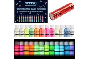 SEISSO Peinture Fluorescente, Colorant Resine Epoxy Lumineuse Poudre De Mica Lumineuse Set Avec Lampe Uv, Idéal Pour Les Projets De Bricolage, 240G (12 × 20G）