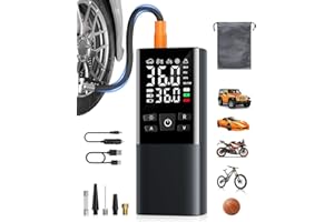 VIKKENT Elektrische Luftpumpe, 6000mAh 150PSI Wiederaufladbarer Autoreifen Pumpe, Tragbarer Elektrischer Luftkompressor mit LCD Bildschirm Manometer & LED-Licht, für Fahrräder, Motorräder, Auto & Bälle