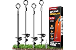 KAMFWERT Ground Anchor Heavy Duty, 4 Pack Ground Pegs kits Fit for All Tents, Trampolines, Ground Anchoring Kit with Adaptor