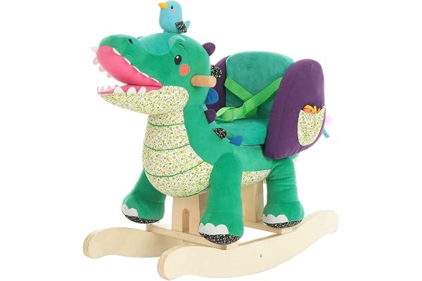 Labebe Jouet cheval bascule pour enfant, animal en peluche vert, chaise à bascule en bois pour 6-3 ans