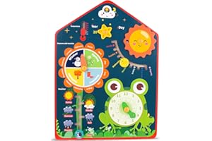 BERRY PRESIDENT Frog Calendar Clock Giocattolo di Legno, Montessori Educazione e Apprendimento Cognitivo, Calendario dei Bambini, Orologio dei Bambini Tempo e Tempo, 8 in 1 giocattolo educativo prescolare