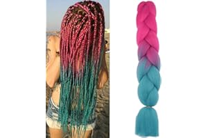 CYBELLEZA Przedłużanie włosów syntetycznych do przedłużania włosów afrykańskich warkoczyków, 1 warkocze Jumbo Braiding Hair Kanekalon, różowe czerwone i niebieskie jezioro