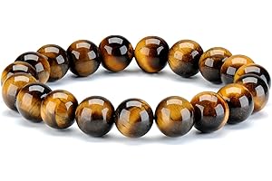 THAJALING 10 MM Natural Tiger Eye Gemstones Stone Bead Healing Energy Crystal Men Woman Elastic Bracelet …