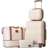 Kono Travel Suitcase Set 4 Pieces (12"+20"), with Cabin and Bag, Beige | ABS+PC Lightweight, Anti-scratch, Rigid Toiletry Bag