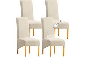 SHENGYIJING Large Chair Covers for Dining Chairs Stretch Spandex Dining Room Chair Covers Set of 4 Removable Washable Jacquard High Back Waterproof Parsons Chair Protector Slipcovers, Beige