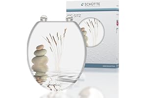 SCHÜTTE 80022 - Sedile WC BALANCE, con anima in legno, adatto per tutti i WC in commercio, carico massimo di 150 kg, motivo pietre su occhiali e coperchi