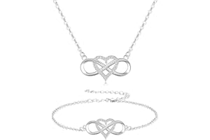 BFACCIA Ensemble de Bijoux Collier Bracelet Amour Infinity Parures de Bijoux pour Femmes Coeur Infinity en Forme de Coeur Pendentif Collier Chaîne Bijoux Set Cadeaux pour Votre Amoureux