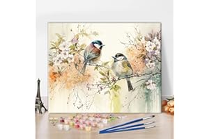TISHIRON Kit de peinture par numéros pour adultes - Motif oiseau - Aquarelle par numéros - Peinture par numéros - Peinture par numéros - Pour adultes - Kit de peinture à l'huile avec pinceaux - 40 x