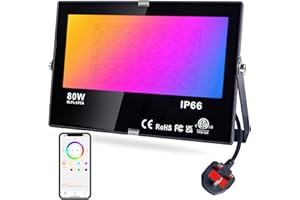 DUSKTEC LED RGB Floodlight Outdoor 80W, Colour Changing Smart Flood Lights with Plug IP66 Waterproof, Plug-in Outdoor Garden Lighting Mains Powered 800W Equivalent with APP Controlled