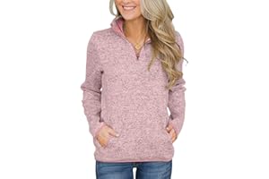 Breampot Womens Casual Long Sleeve Sweatshirt Stand Collar 1/4 Zip Pullover Jumper Tops With Pockets