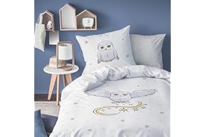 CTI Harry Potter Sowa Komplet pościeli dziecięcej dla 1 osoby, 100% bawełna, OEKO-TEX | poszwa na kołdrę 140 x 200 cm + 1 poszewka na poduszkę 63 x 63 cm | dwustronny nadruk dziewczęcy | Biały