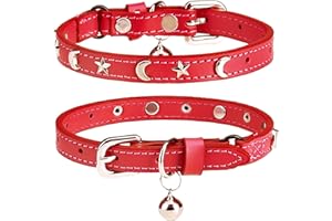 DILLYBUD Leder Katzenhalsband mit Sicherheit elastischen Gürtel und Glocke für Mädchen und Jungen, Rot, 20-30 cm