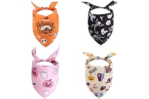 PENITUE 4stk Halloween Hund Halstuch, Verstellbar Dreieckiges Hundetuch Kürbis Geist Spinnennetz Druck Lätzchen Halloween Kostüm Zubehör für Kleine Mittelgroße Große Haustiere (Stil B)