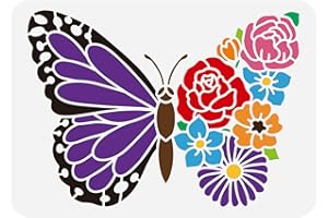 FINGERINSPIRE Floral Butterfly Painting Stencil 29.7x21cm Hollow Out Big Butterfly Craft Stencil Reusable Various Flowers Stencil DIY Art Template for Painting on Scrapbook Fabric Tiles
