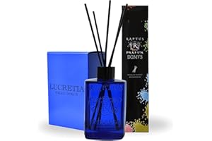 RAPTUS Lucretia Diffusore Profumo Ambiente 300ml con Bastoncini in Legno Naturale Fragranza al Talco Dolce e Pulito Bottiglia in Vetro Blu Elegante Diffusore Profumato per Casa Bagno e Camera da Letto