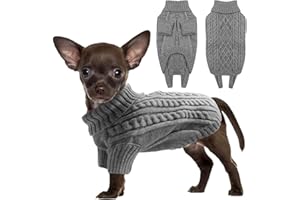 LiebeDD Jersey Perro Pequeño Mediano Grande Suéter de Punto para Jersey para Perros Navidad Cálido Ropa Abrigo Perro con Cuello Alto Jersey para Chihuahua, Gris, XS