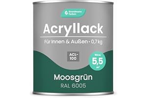 GRUNDMANN FARBEN Grundmann Acryllack ACL 100 - Grün 0,7 Kg - 4in1 Lack inkl. Grundierung - Innen und Außen - Für Holz, Metall, Stein & Kunststoff - Moosgrün RAL 6005