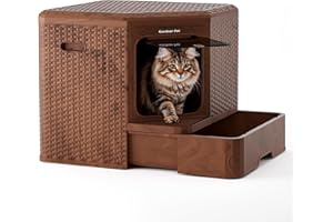 Gardner Pet Cat Litter Tray with Lid, Large Extendable Tray, Modern Rattan Weave Look, with Activated Carbon Filter Function, 50 x 50 x 50 cm