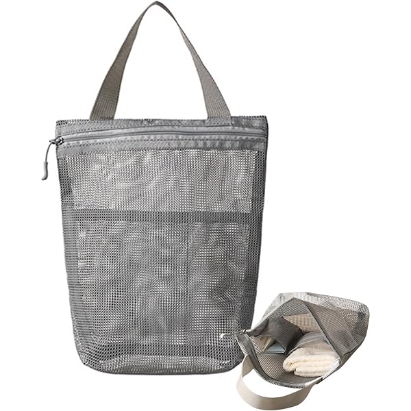 Giantree Borsa portaoggetti da doccia in rete, portatile, piccola, da appendere, con cerniera, borsa tote in rete ad asciugatura rapida, per palestra, viaggi, campeggio, spiaggia, per protezione