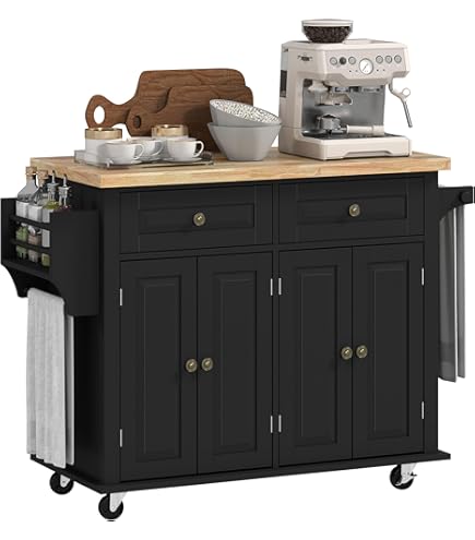 Carrello Da Cucina Grande Con Ruote - Legno Verniciato Nero - 136x76x91 Cm - Armadietto E Cassetti - Foto 8
