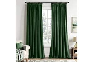 ‎EMEMA EMEMA Samtvorhang mit Kräuselband Dunkelgrün Samt Gardinen Deko Blickdichte Vorhänge 2er Set, Schöne Dicke und Schwere Wohnzimmer Schlafzimmer Verdunkelung Thermovorhang Samt kräuselband, H245xB140 cm