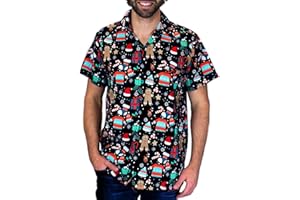 King Kameha Funky Chemise-Hawaienne Noël Homme Coupe-Régulière Manche-Courte Père-Noël X-Mas Pain-D'épices Unisexe