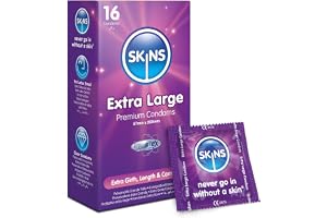Skins Extra stora kondomer multipack, säker med naturligt utseende som känns som riktig hud, paket med 16