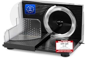 EMERIO Allskärare brödskärmaskin tillverkad i EU med rostfri kniv | justerbar 0–17 mm | platsbesparande vikbar | säkerhetsbrytare | 100 W