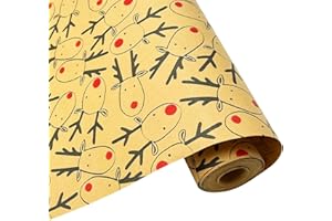 DOJOYKEY Rotolo da 15 m di carta da regalo natalizia, carta kraft riciclabile stampata con adorabile corna di cervo, rotolo di carta da regalo per la decorazione di regali di compleanno di Natale