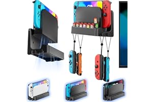 KOSKER Kit de Montaje en Pared para Switch 2/OLED/Original, Soporte de Pared para Switch con 2 Ganchos para Joycon & 14 Ranuras para Tarjeta, TV Dock para NS Accesorios con Ventilación para Consola Switch