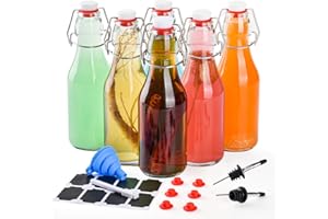 V·COLOKISHI 6 PCS 250ml Glass Bottles with Stoppers, Swing Top Beer Brewing Glass Bottles with Airtight Lid, Flip Top Bottle for Fermentation, Kombucha, Vanilla Extract, Wine, Oil, Vinegar and Beverages