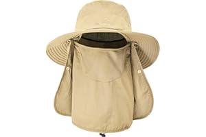 ehsbuy Fischerhut Herren Breiter Krempe Mesh Tropenhut Safari Hut Faltbar Sonnenhut mit Gesichtsbedeckung Nackenklappe