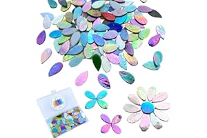 KALUCION 120 Pcs Iridescent Mixed Colors Petals Mosaic Tiles for Crafts, Hand cut Stained Glass Petals, Floral Mosaic Tiles, Tiffany Glass Flower Petals Supplies Kit for Mosaic Projects