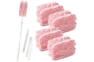 NUANGOO 46 Stück für Swiffer 360° Staubmagnet Nachfüllpack,Mit 1 Einziehbarer Griff, Beidseitig Staubwedel für Swiffer Duster Tücher,für Eine Breite Palette Von Reinigungsaufgaben im Alltag zu Hause (Rosa)